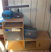 Emerson cd player, lamp , file cabinet,
