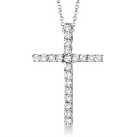 Diamond Cross Pendant Necklace 14kt White Gold 0.7