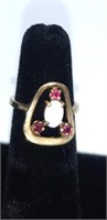 14 yellow gold opal cabochon ruby ring