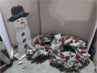 Lighted Snowman & 2 Christmas Wreaths