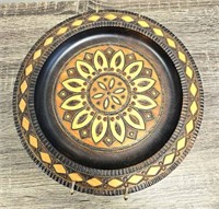Etched Decorative Wooden Plate 8 1/2" Diameter