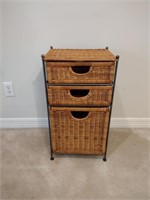 Wicker 3 Drawer Shelf w/ Iron Frame