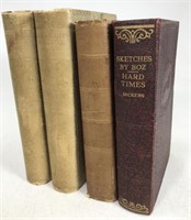 Antique book collection with Charles Dickens