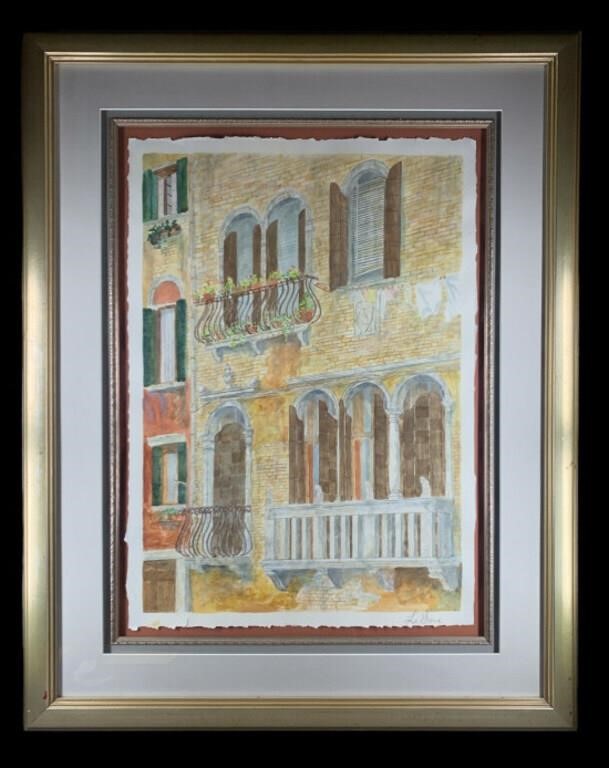 A LaGrove "The Balconies" Watercolor Under Glass