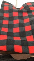 Approx 48”x 56” red, black & white heavy blanket