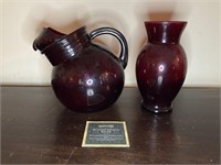 Burgundy Glass Pitcher & Vase