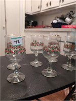 6 PC. Holly berry footed goblets glassware