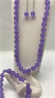 Purple Bead Necklace, Bracelet, And Earrings