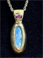 14KT Y/GOLD 2+CT RUBY/OPAL OPAL SOL NECKLACE