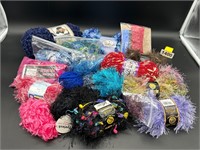 Big lot of colorful fluffy craft yarns