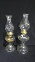 2 VINTAGE OIL LAMPS W/STACKS, 17.5 & 18.5 " TALL