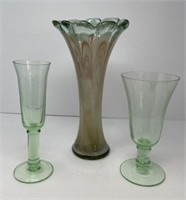 Cased Art Glass Vase and Goblets