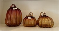 Three Amber Art Glass Pumpkins