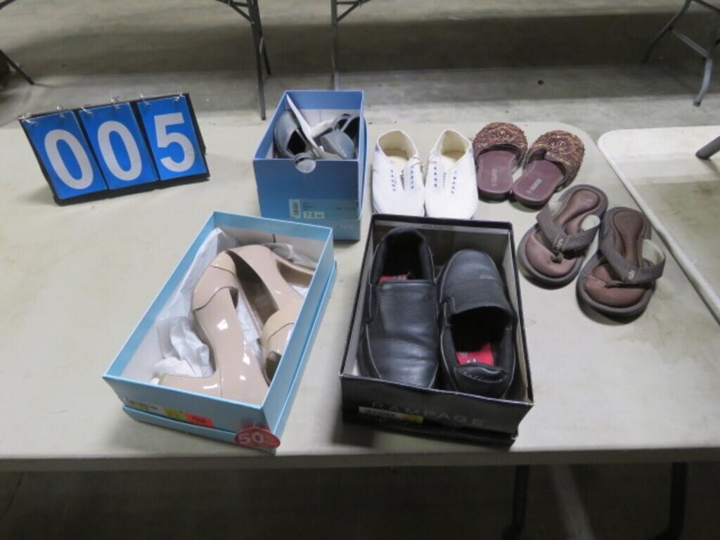 6 PAIRS SHOES AND SANDALS WOMENS SIZE 7.5 ,8 ,8.5