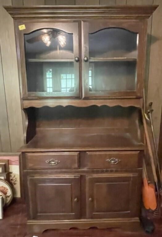 2PC PINE CHINA HUTCH W/GLASS DOOR TOP,