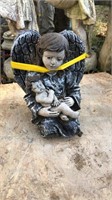 Concrete angel w/ baby, 10" tall