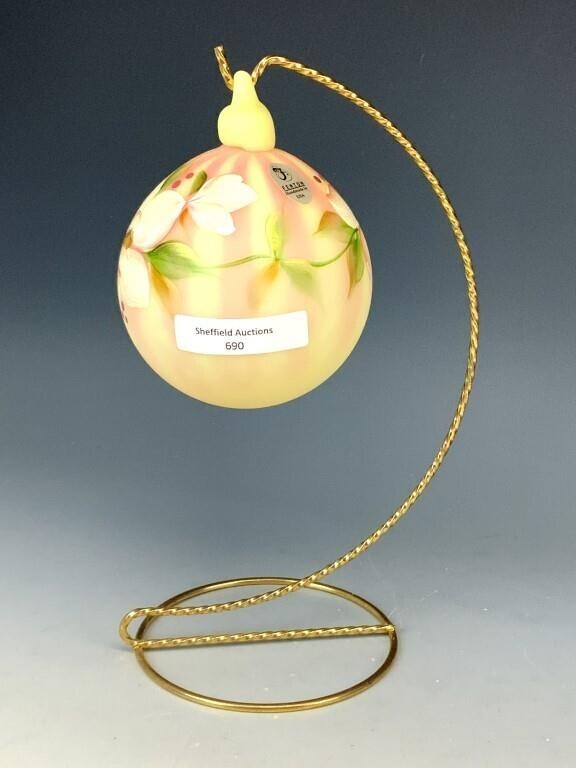 Fenton Burmese Decorated & Signed Ornament