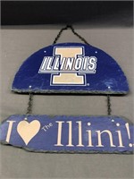 2 PIECE CHAIN LINKED FIGHTING ILLINI SIGN ON SLATE