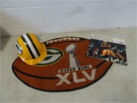 Lot of Packers Items - Rug Helmet & Calendar