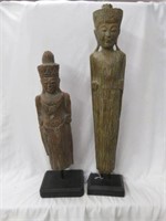 VINTAGE ORIENTAL STATUES ON BLACK BASES 27"T