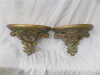 PAIR OF GOLD WITH GREEN ACCENTS ORNATE SCONCE