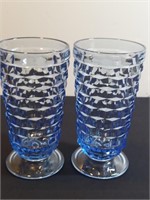 2pc Light Blue Cubes Pattern Pedestal Drinking