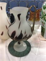 Black and white art glass pitcher