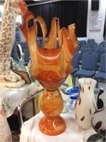 Large orange and white art glass vase