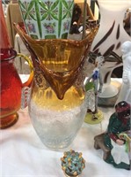 Crackle glass owl vase