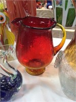 Red glass crackle glass pitcher