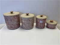 HENN POTTERY CANISTER SET WITH WOOD LIDS
