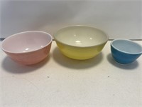 3- Pyrex multi color bowls - largest measures 10