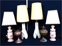 6 piece lamp/oil lamp lot, all as is