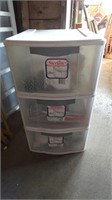 Three Drawer Plastic Storage Cabinet W/ Contents