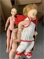 Box of vintage plastic large dolls
