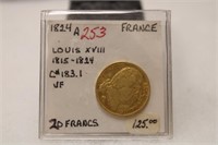 1824A France 20 Francs Gold