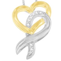 10k Gold-pl .05ct Diamond Ribbon-heart Necklace
