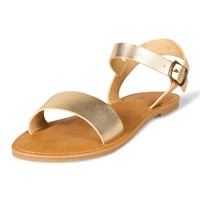 Essentials Women's Two Strap Buckle Sandal, Gold,