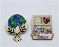 Set of 2 Vintage Peace Pins by Lucinda