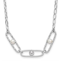 Sterling Silver CZ and Crystal Pearl Necklace
