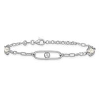 Sterling Silver CZ and Crystal Pearl Bracelet