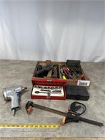 Stanley wrench and sockets, drill bits,