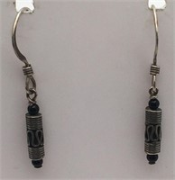 Sterling Silver Earrings W Black Stones