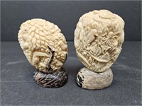 2 CARVED SEA THEMED STATUES