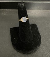 14K Blue Stone Ring W/ Small Diamonds.