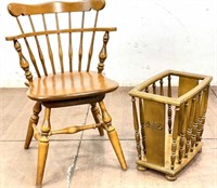 (2pc) Vintage Swivel Windsor Chair & Magazine Rack