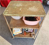 Vintage Metal Rolling Cart with Contents
