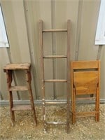 Ladders & chair- 2 short ladders, wood folding