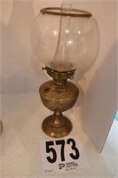 Vintage Solid Brass Oil Lamp with Glass Shade