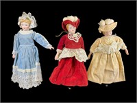 3- Vintage Porcelain Doll Ornaments